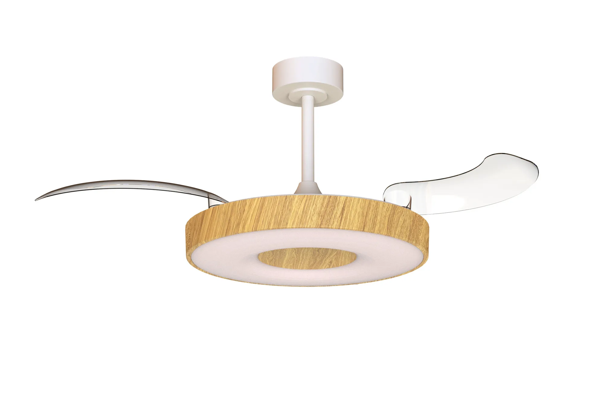 M9500  Coin Fan M 49cm 40W LED Dimmable Ceiling With Built-In 30W DC Fan, 3000-5000K Remote, APP, Alexa & Google Voice Control, 6400lm, Wood/White